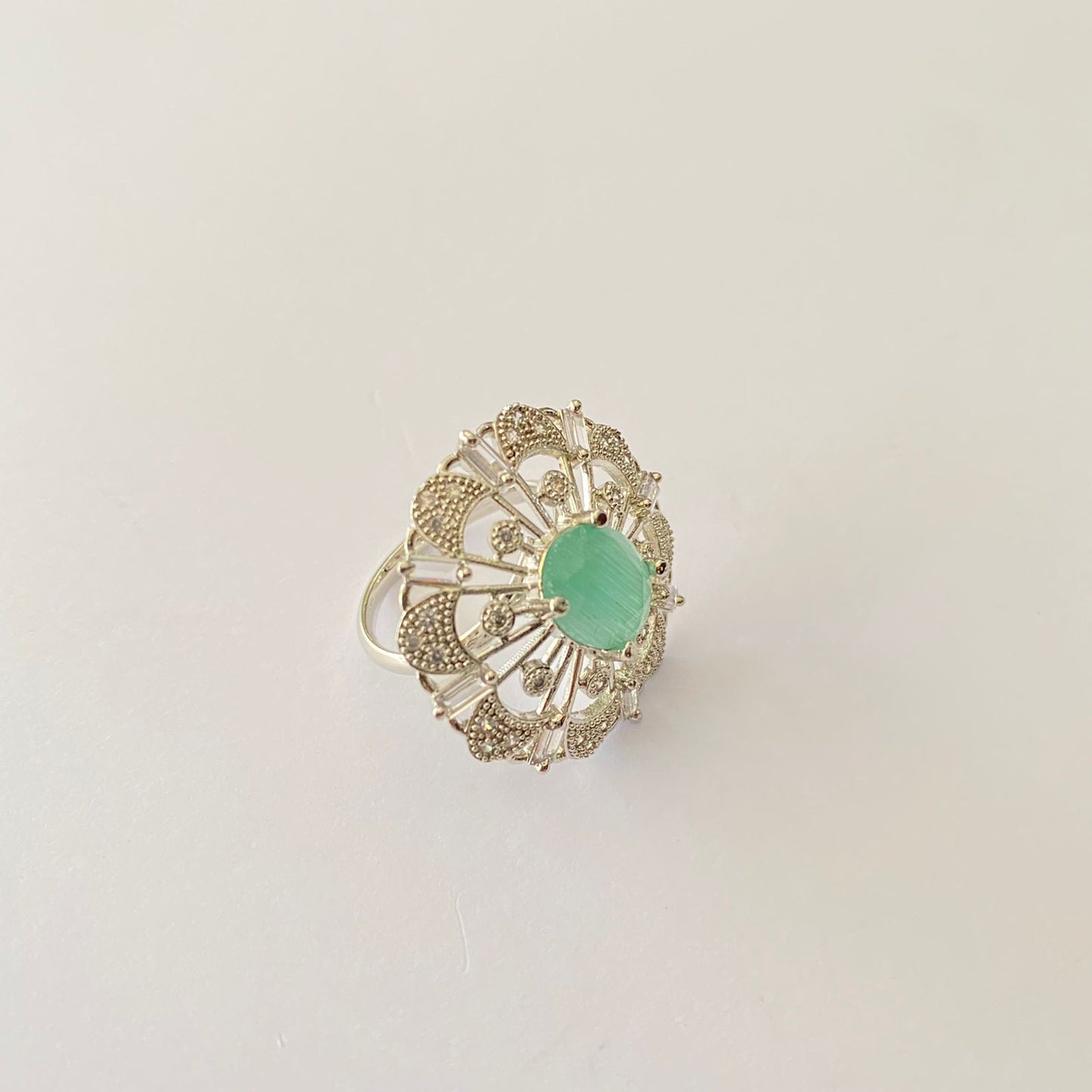 Silver Plated Aquamarine Diamond Ring
