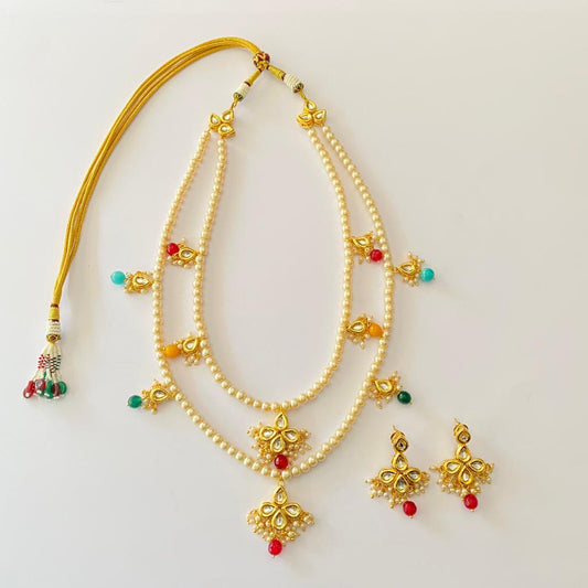 Kundan With Off White Pearl Multi Necklace Set