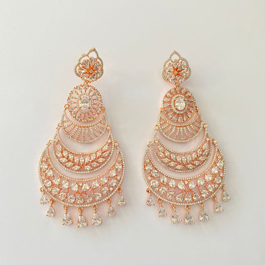 Diamond Rose Gold Plated Chand Bali Earring