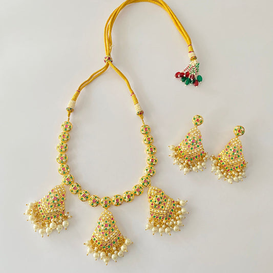 Jadau Gold Plated Multi Color Necklace Set