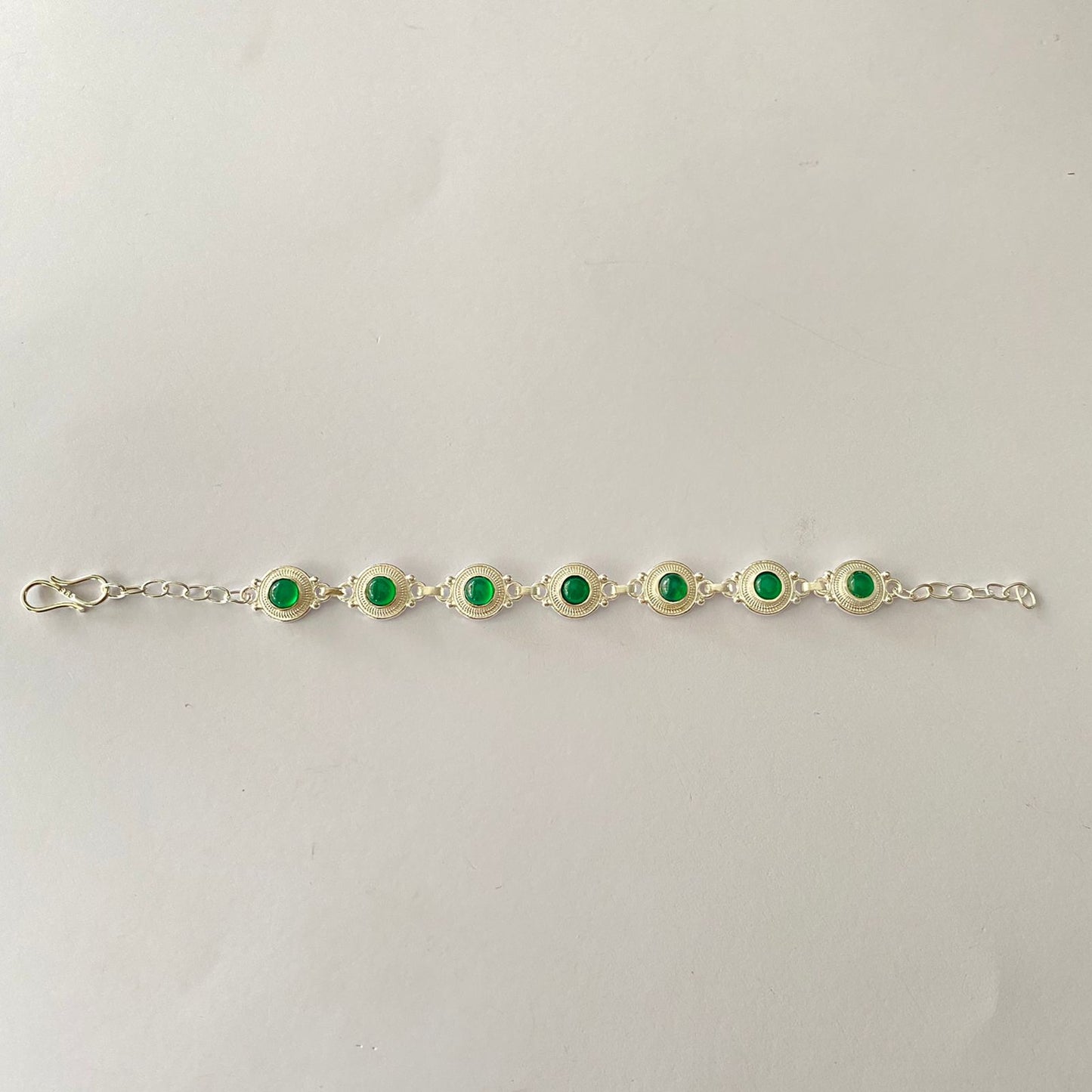 Pure Silver 92.5 Emerald Stone Bracelet