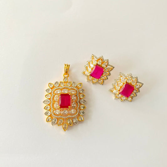 Gold Plated Ruby Diamond Pendant Set