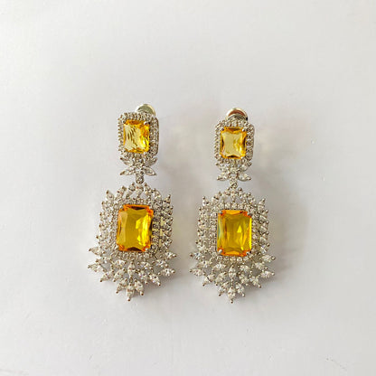 Silver Plated Yellow Diamond Earring