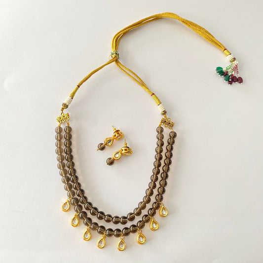 Gold Plated Drop Kundan Pearl Necklace
