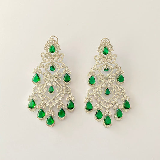Silver Plated Emerald Diamond Earring With Back Clip