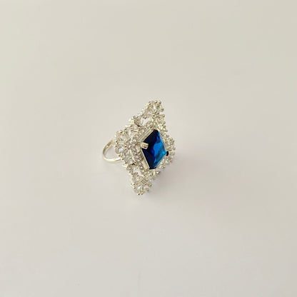 Silver Plated Blue Diamond Ring