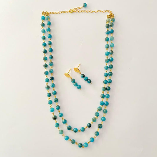 Aquamarine Double String Necklace Set