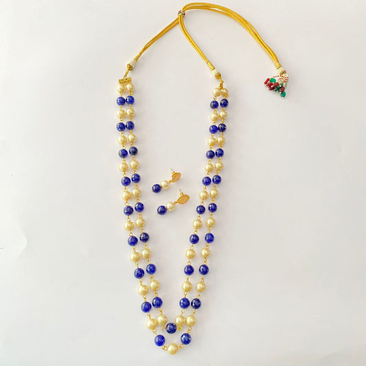 Blue Pearl Long Necklace Set