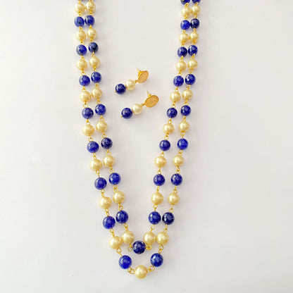 Blue Pearl Long Necklace Set