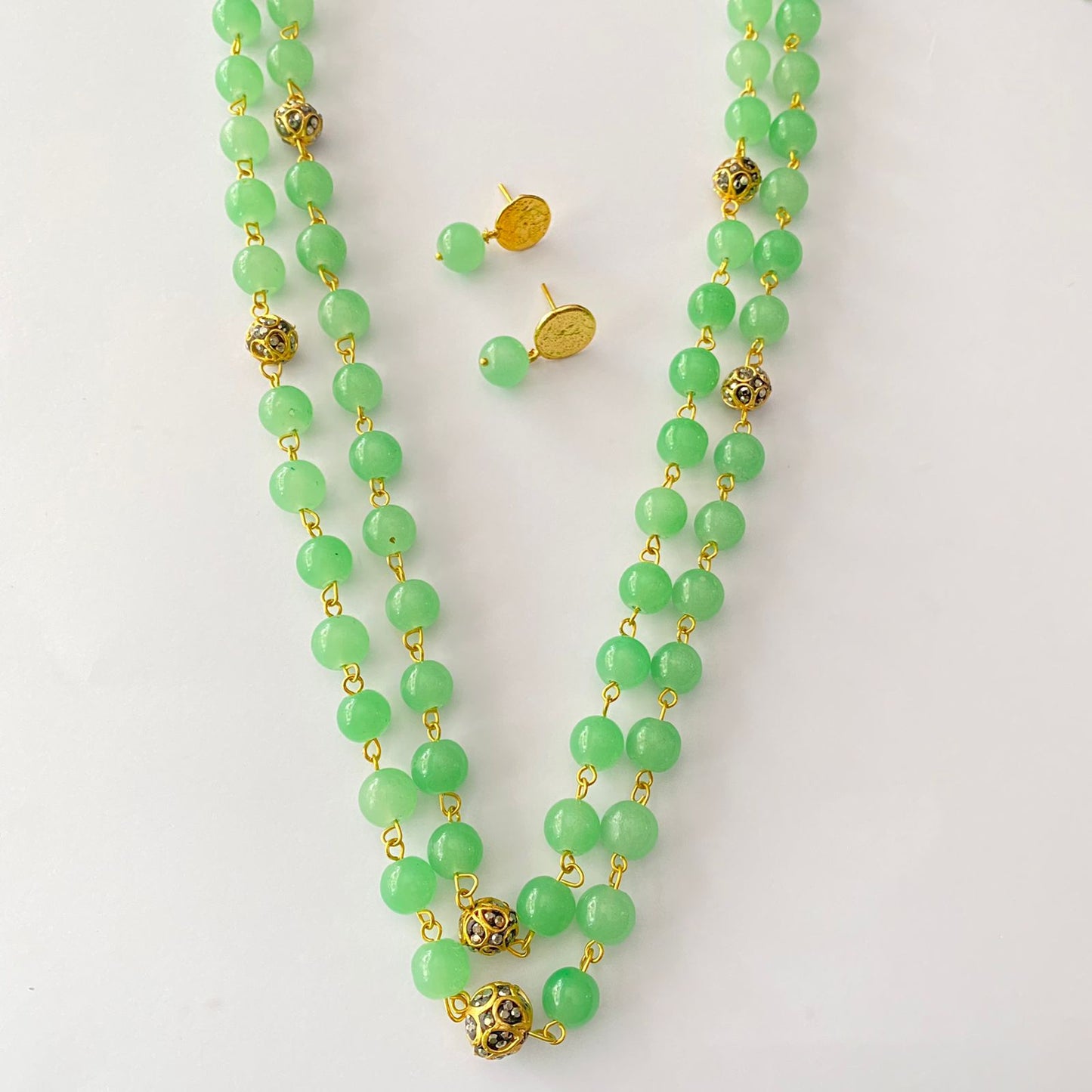 Mint Green Stone Long Necklace Set