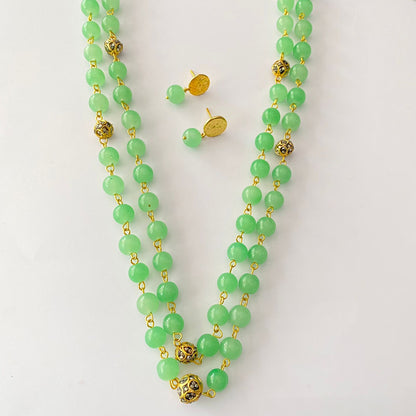 Mint Green Stone Long Necklace Set