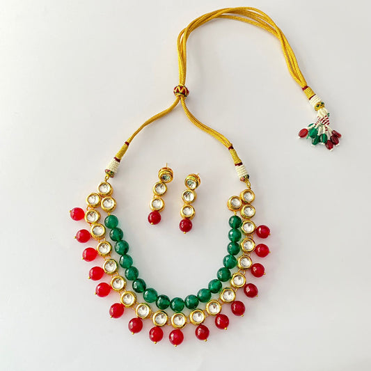 Emerald $ Ruby Kundan Pearl Necklace