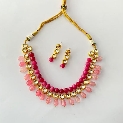 Ruby & Baby Pink Drop Pearl Kundan Necklace