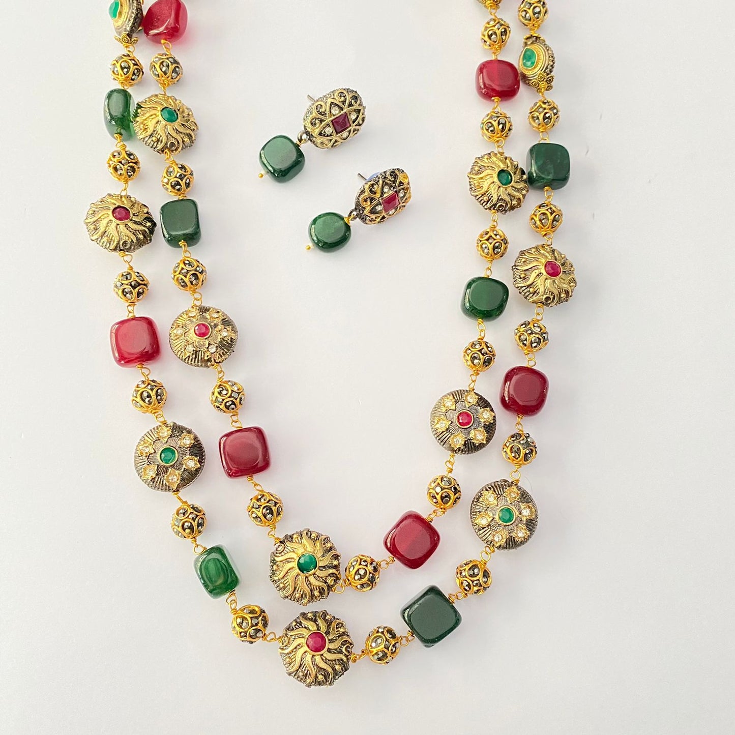 Multi Color Stone Long Necklace Set