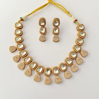 Diamond Polki Gold Plated Heavy Necklace Set