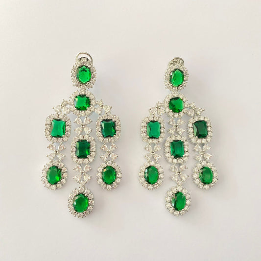 Silver Plated Emerald Diamond With Back Clip Earring