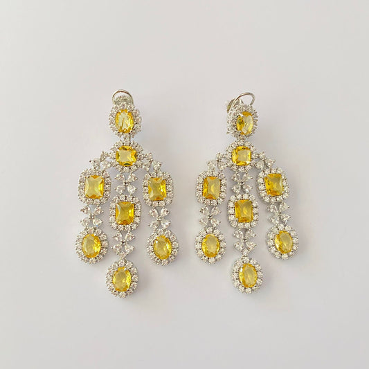Yellow Diamond Silver Plated Earring With Back Clip