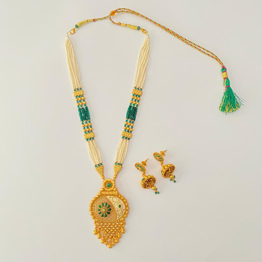 Gold Plated Emerald Long Necklace Set