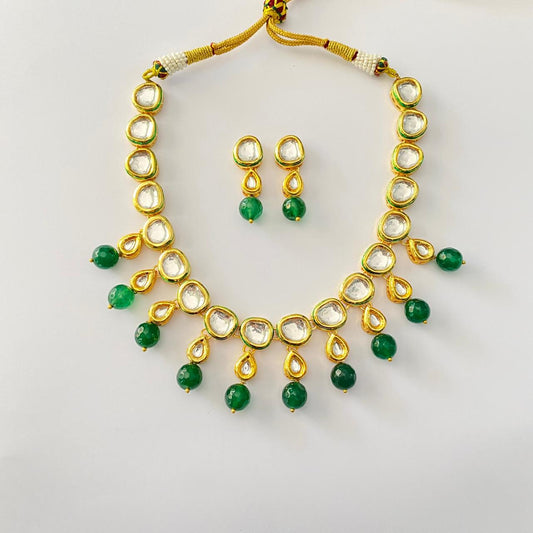 Polki Kundan With Emerald Necklace Set