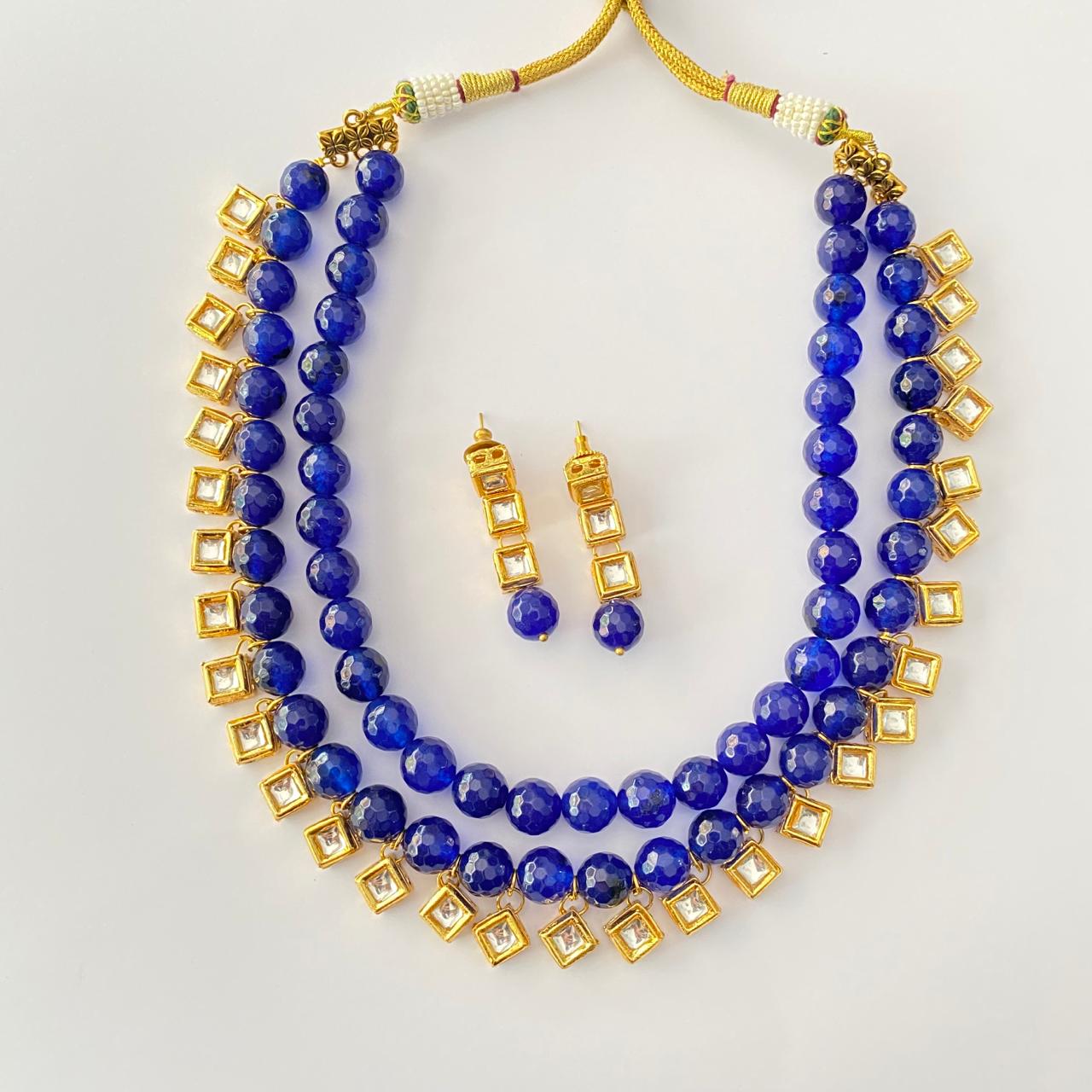 Blue Stone With kundan Necklace set