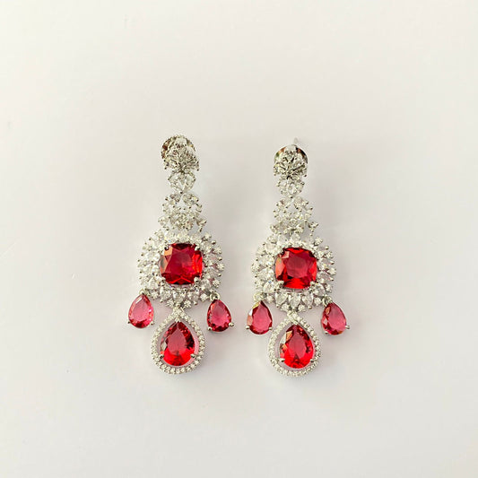 Silver Plated Diamond Ruby Earring