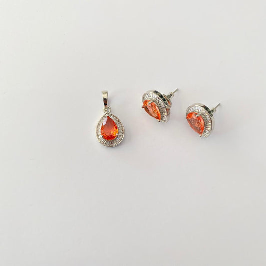Diamond Amber Classic Pendant with Earring