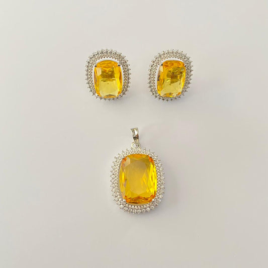 Yellow Diamond Classic Pendant with Earring
