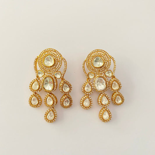 Gold Plated Diamond Polki With Back Clip Earring
