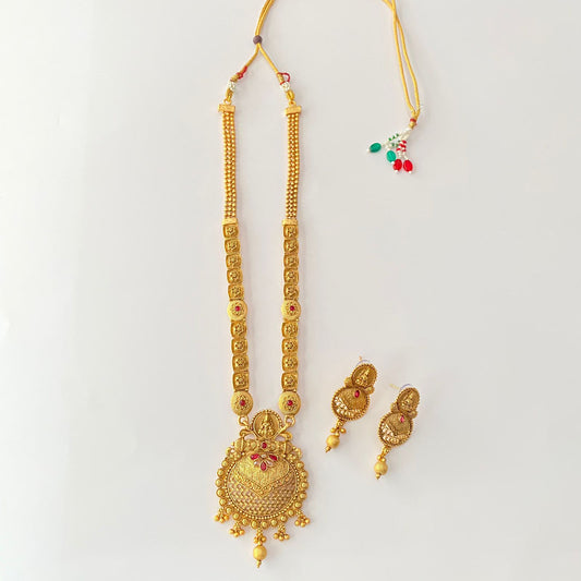 Gold Plated Temple Ruby Laxmi Long Necklace Set