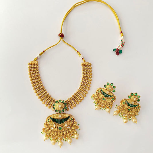 Emerald Gold Plated Temple Necklace