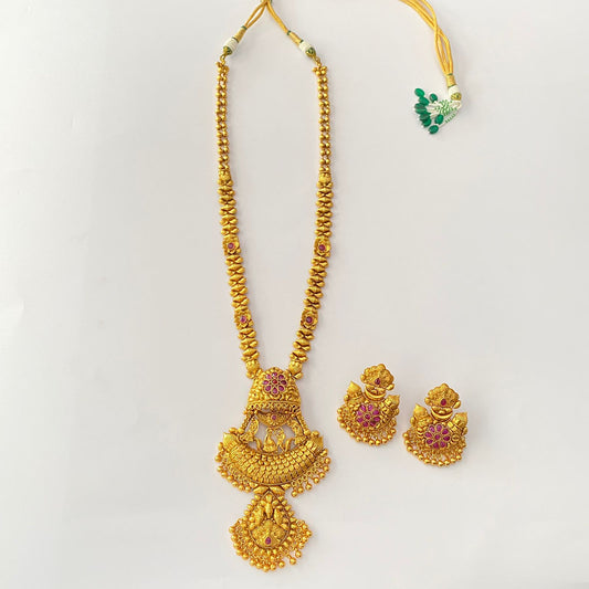 Gold Plated Temple Long Necklace Set