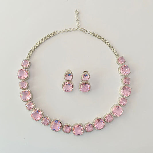 Baby Pink Silver Plated Necklace Set
