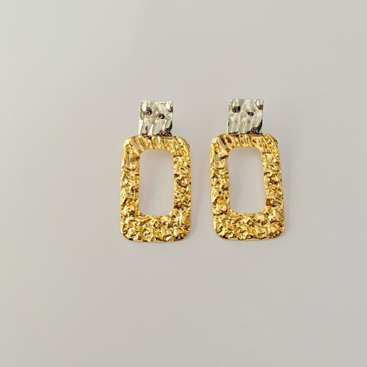 Gold Plated rectangular with silver plated Hanging Earring