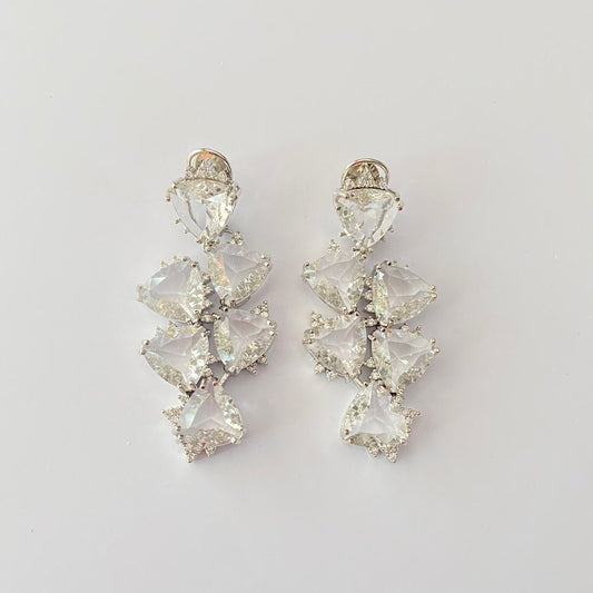 Silver Plated Diamond With Back Clip Earring