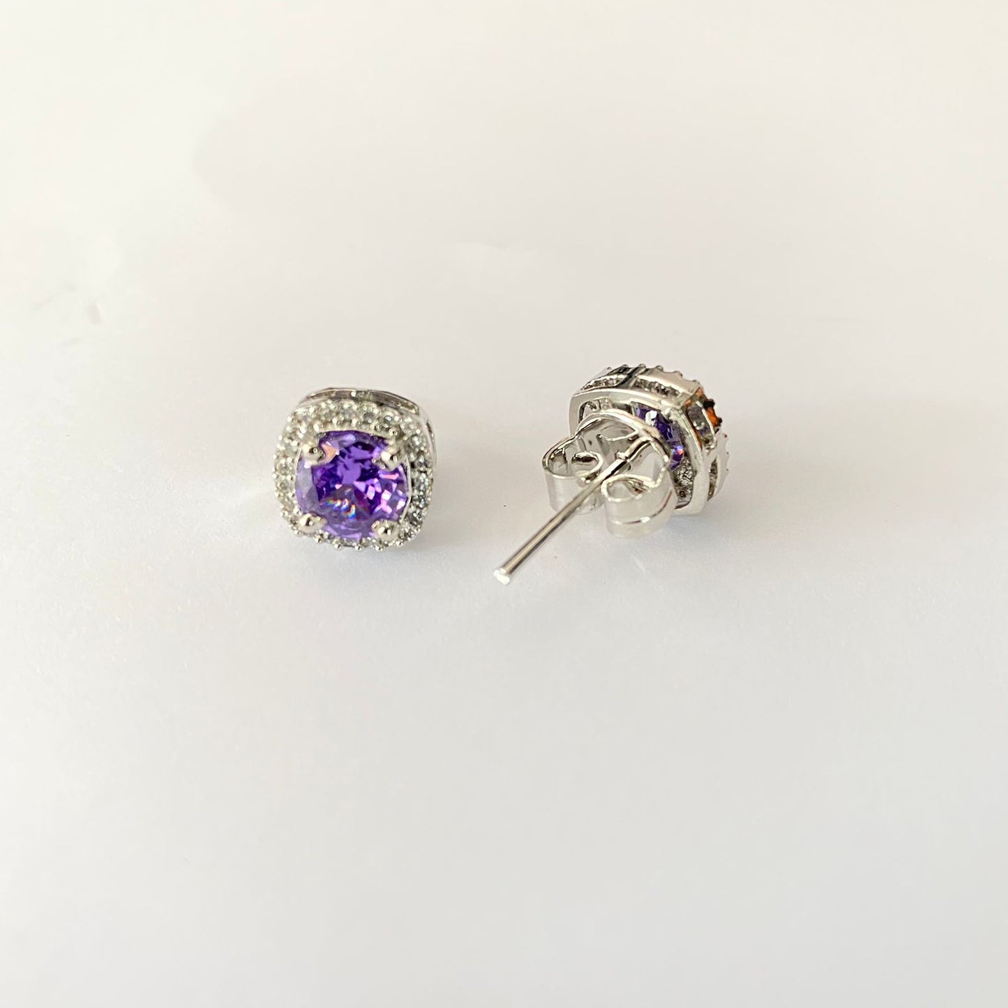 Amethyst Diamond Pure Silver Stud