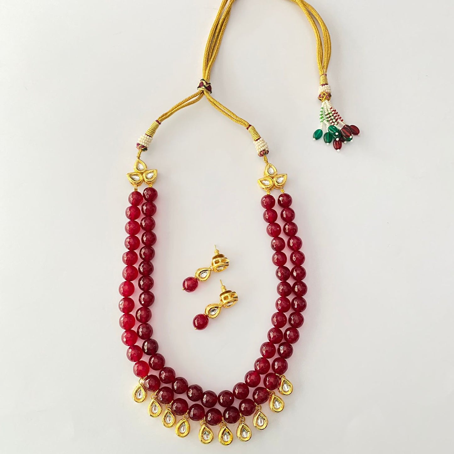 Ruby Stone Drop Kundan Necklace Set