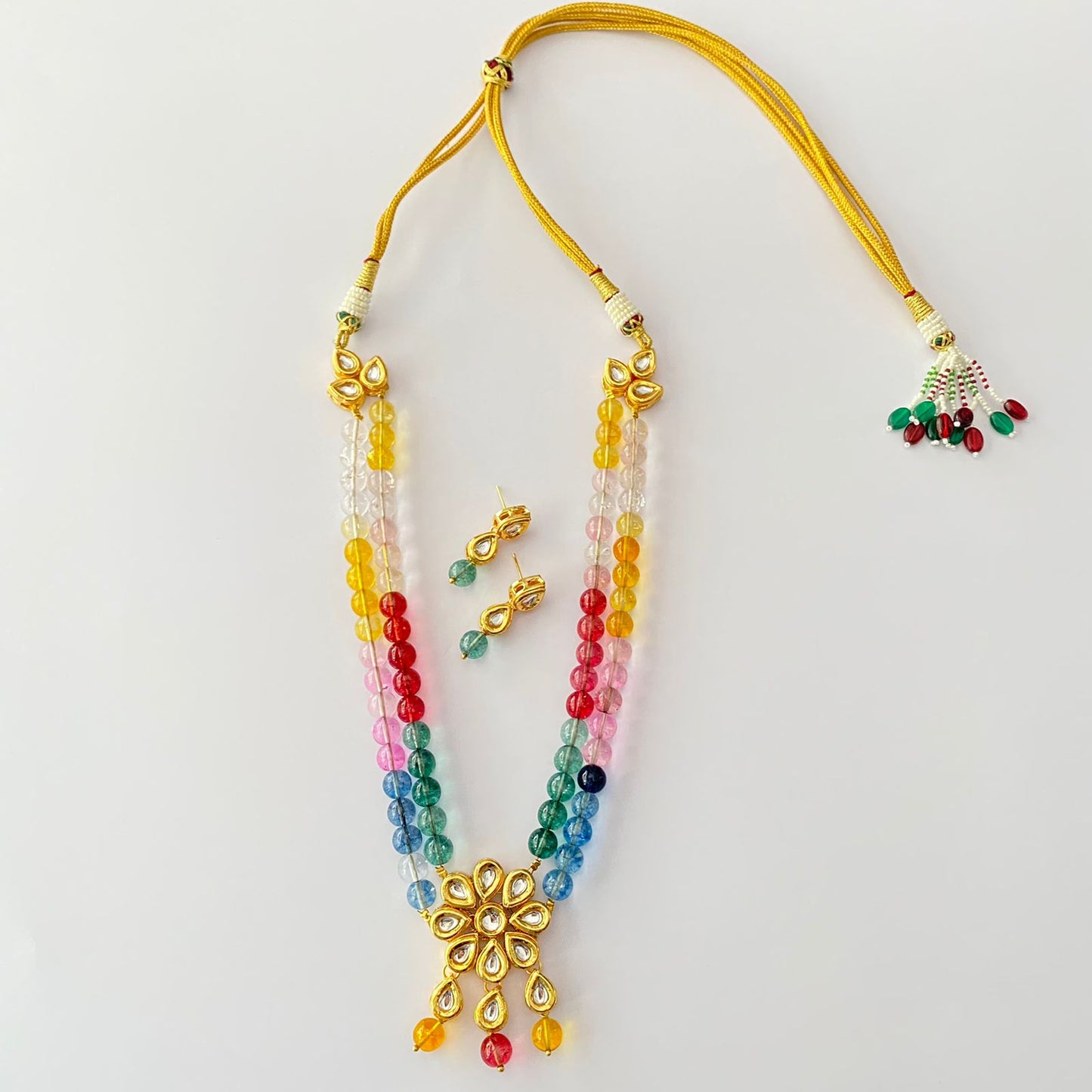 Multi Stone Drop Gold Plated Kundan Necklace Set