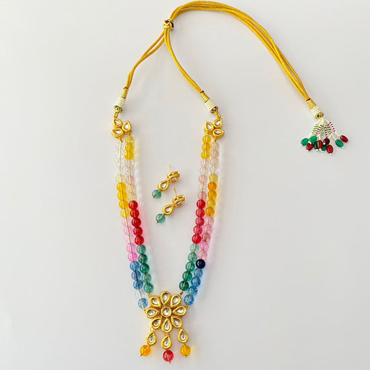 Multi Stone Drop Gold Plated Kundan Necklace Set