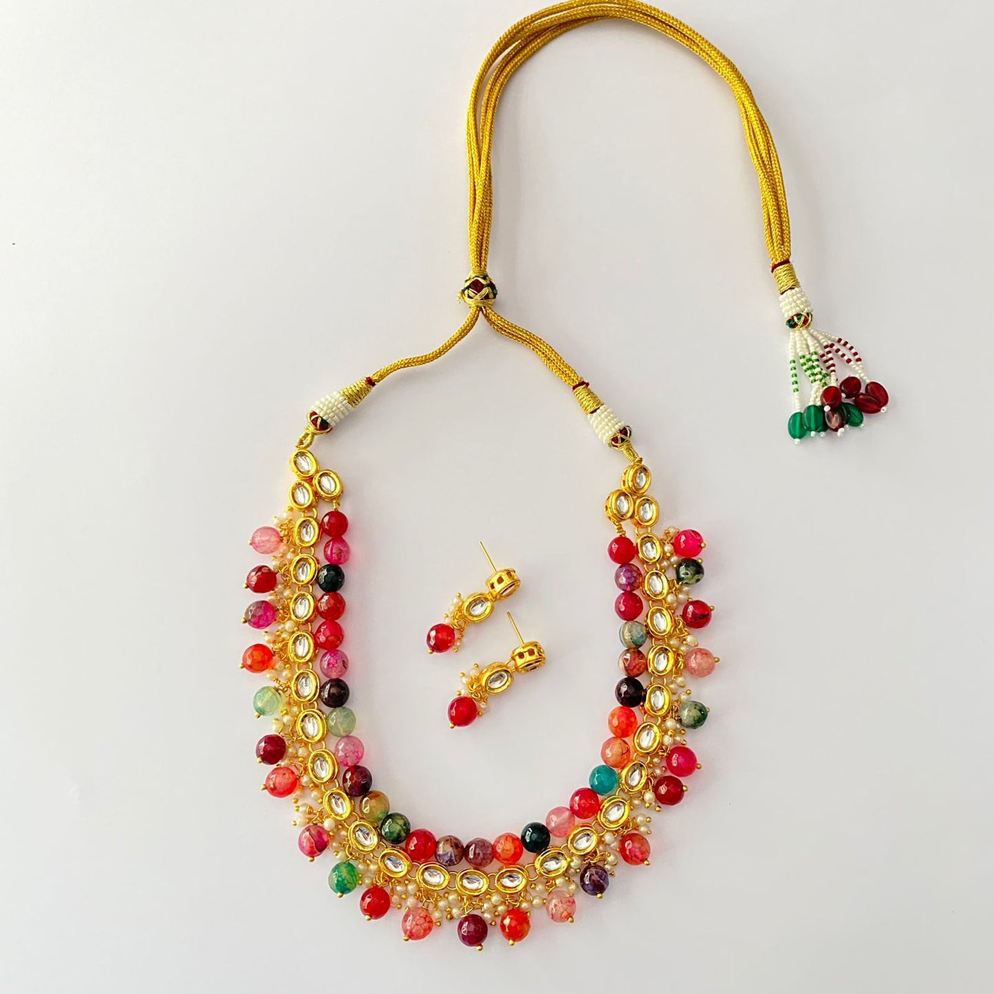 Gold Plated Multi Stone Necklace Set
