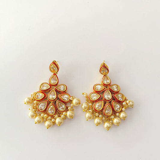 Ruby Kundan Drop Pearl Earring