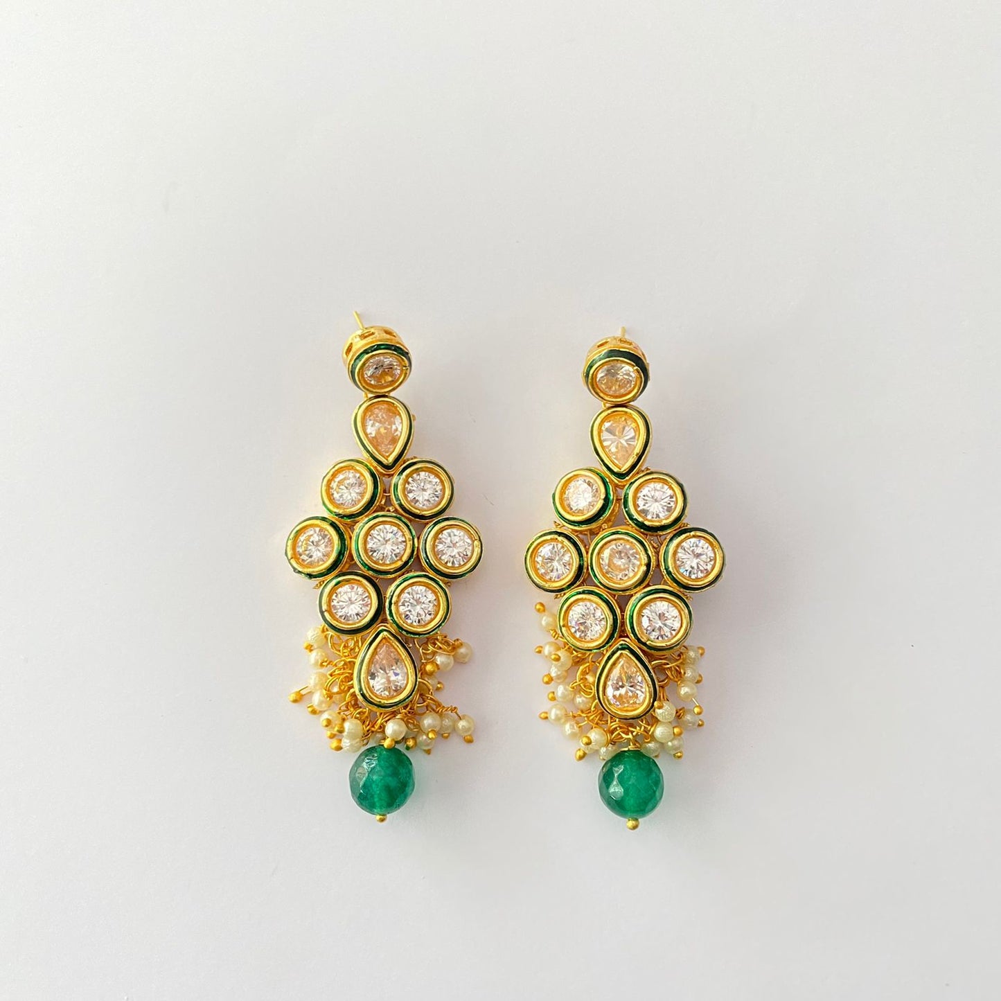 Kundan Drop Emerald Pearl Earring