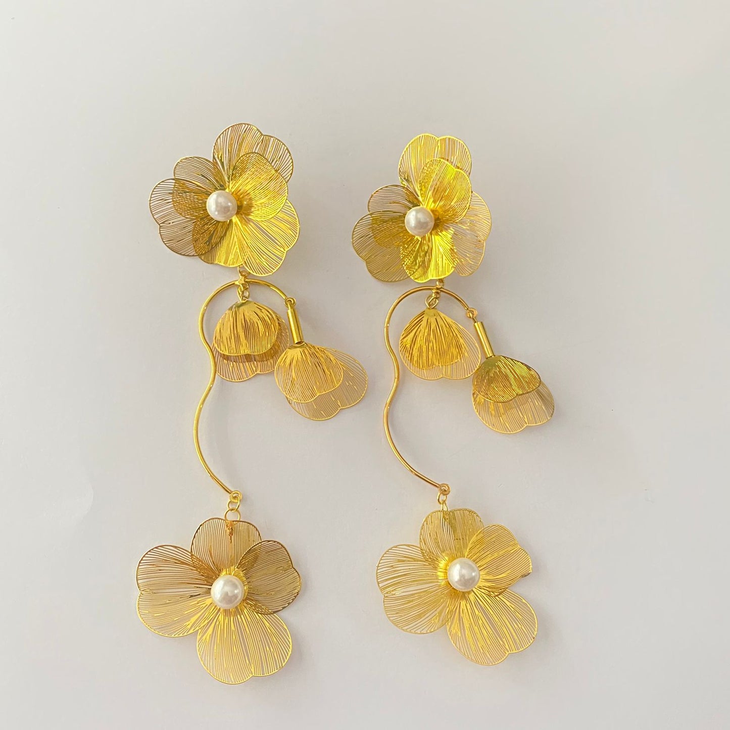 Gold Plated Floral Long Earring