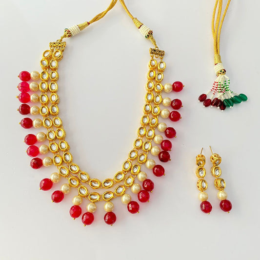RED STONE 2LAYER KUNDAN WITH PEARL NECKLACE