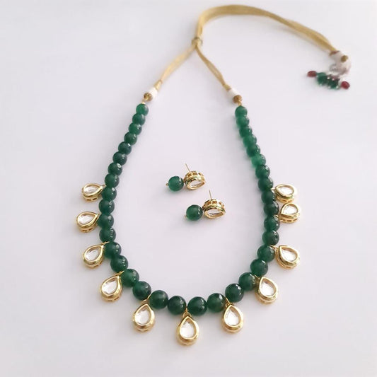 Emerald Stone Drop Kundan Necklace Set
