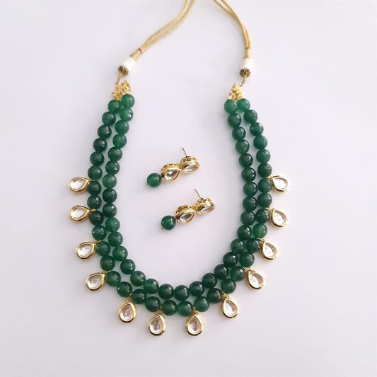Emerald Double Line Drop Kundan Necklace Set