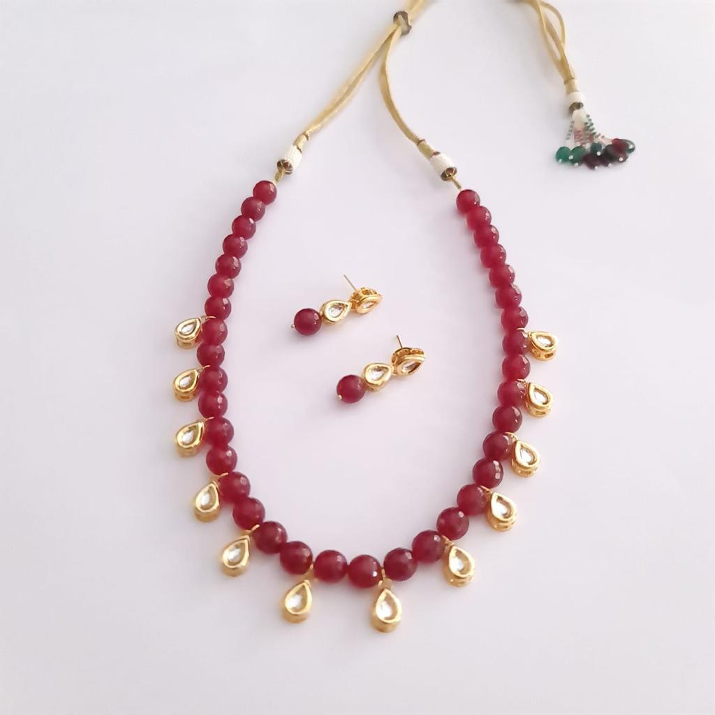 Ruby Stone Drop Kundan Necklace Set