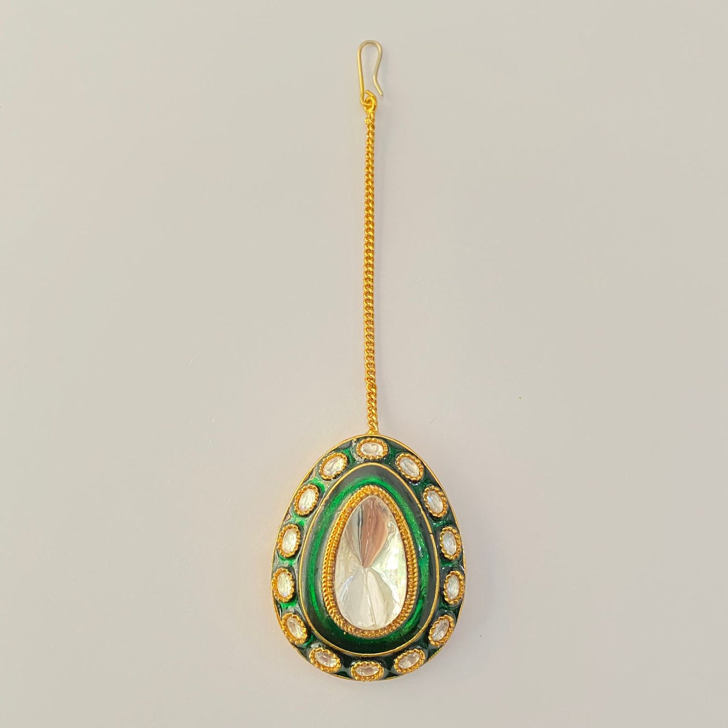Stylish Green Meenakari Polki Mangtika