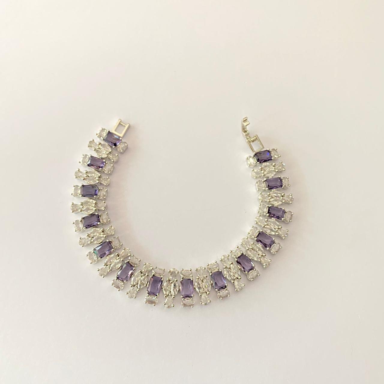 Silver Plated Amethyst Diamond Bracelet
