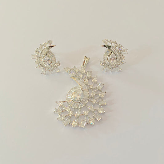 Western Silver Plated Stone Pendant Earring