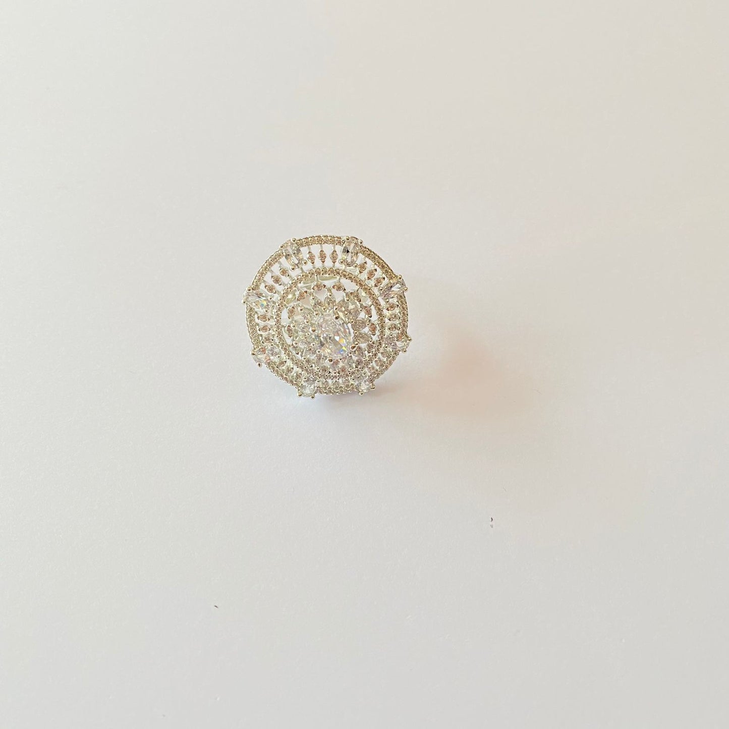 Silver Plated A.D Stone Cocktail Adjustable Ring
